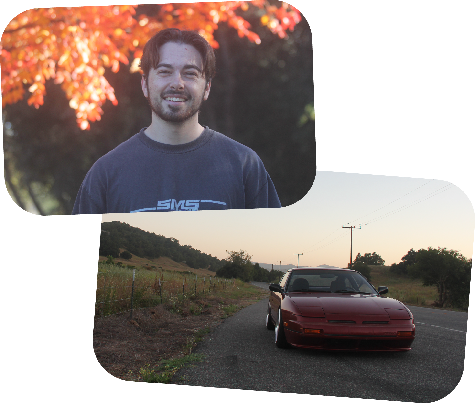 A picture of Ethan Sautto and another picture of his Nissan 240SX.