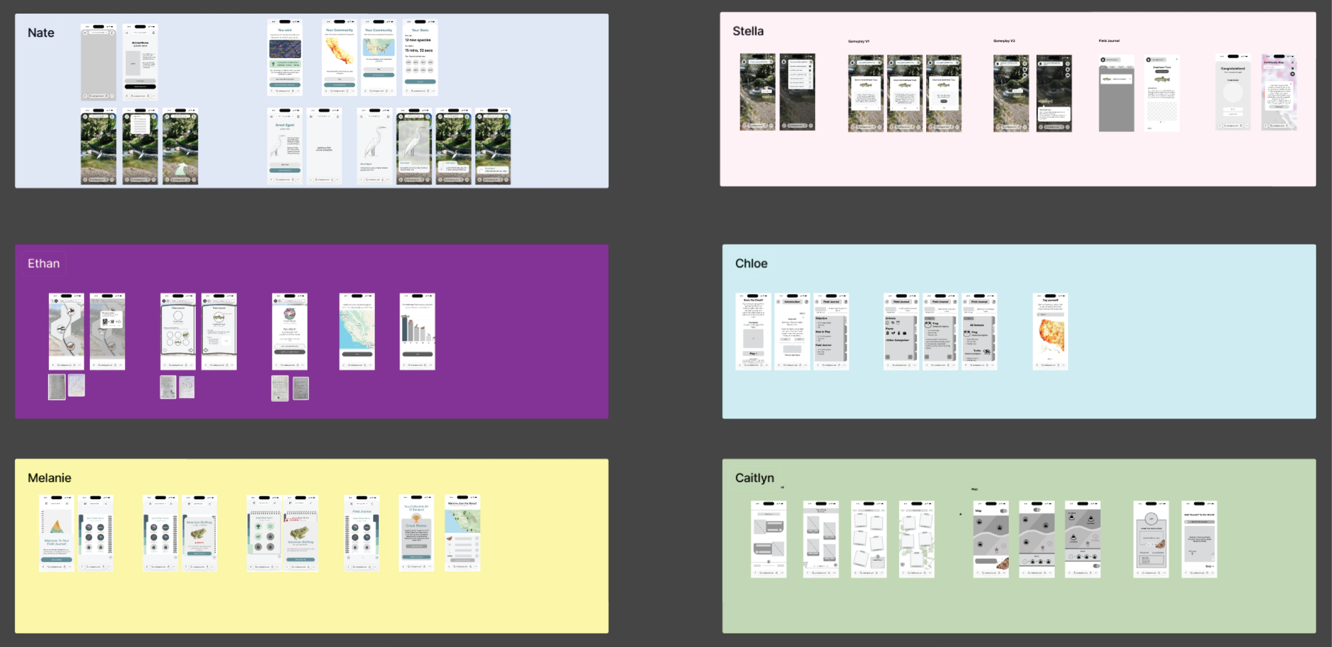 A screenshot of Figma showing dozens of lo-fi prototypes.