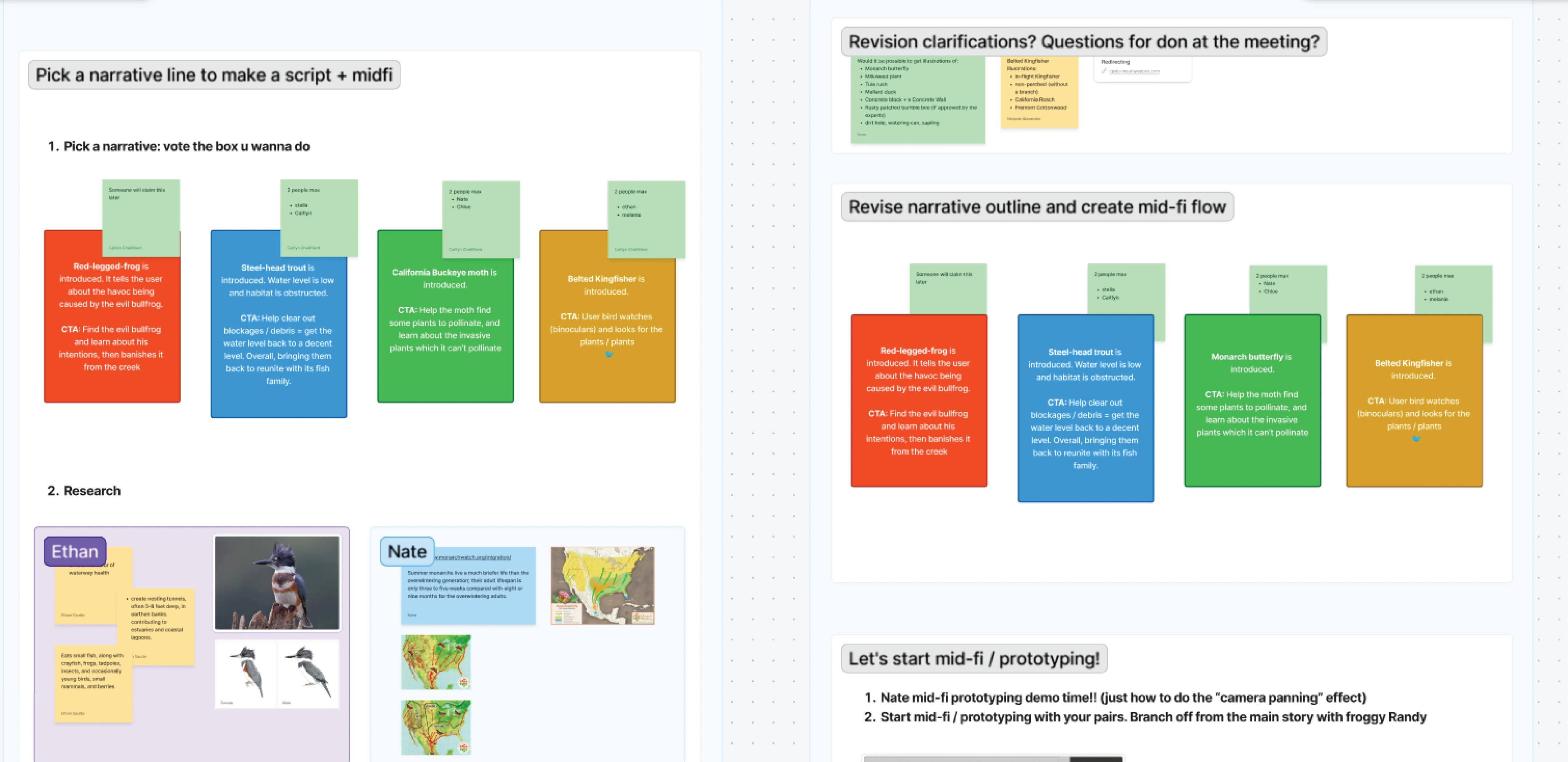 A screenshot of Figjam showing the storyline ideation process.