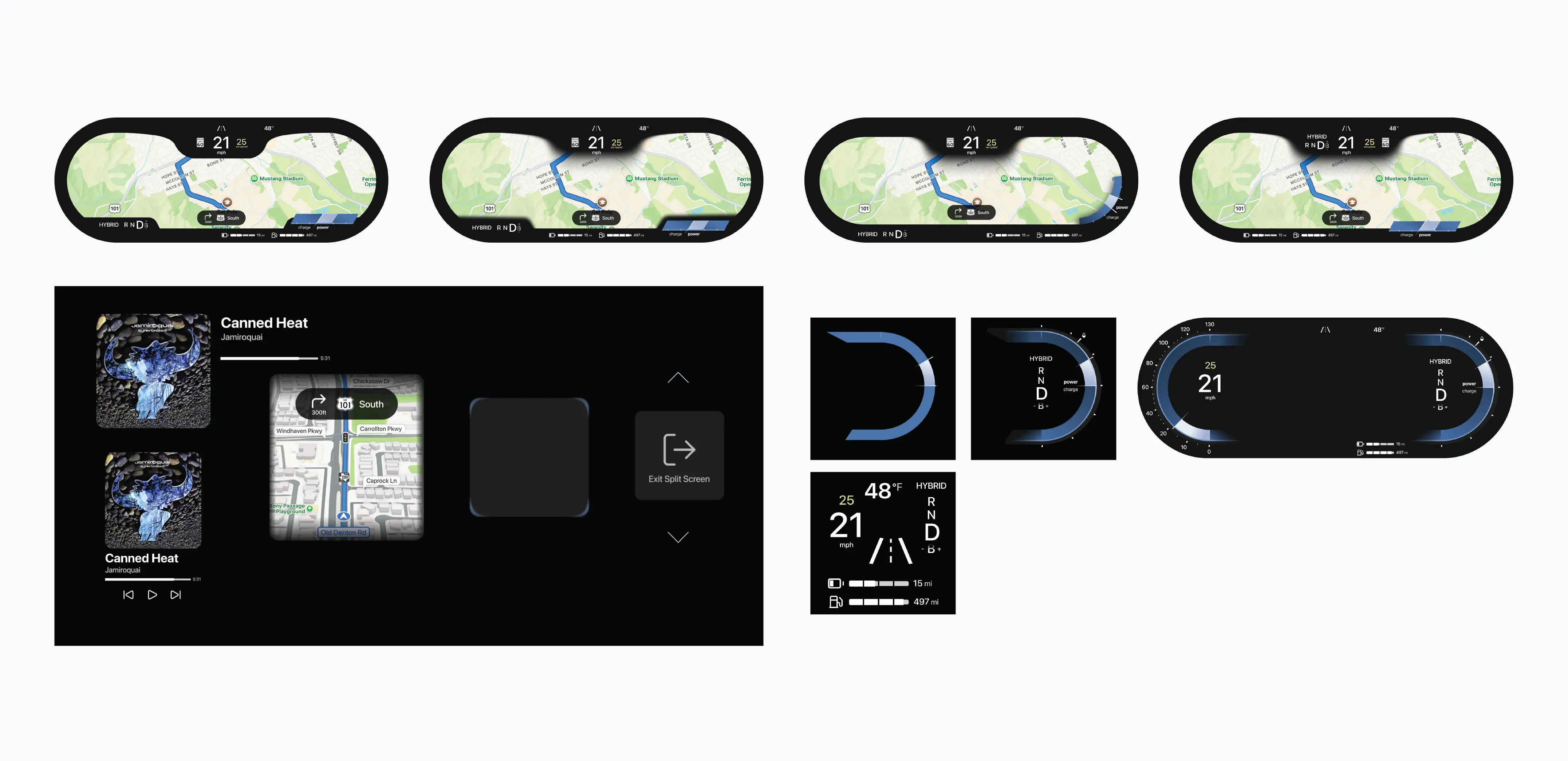 Elements and iterations of the gauge cluster screen.
