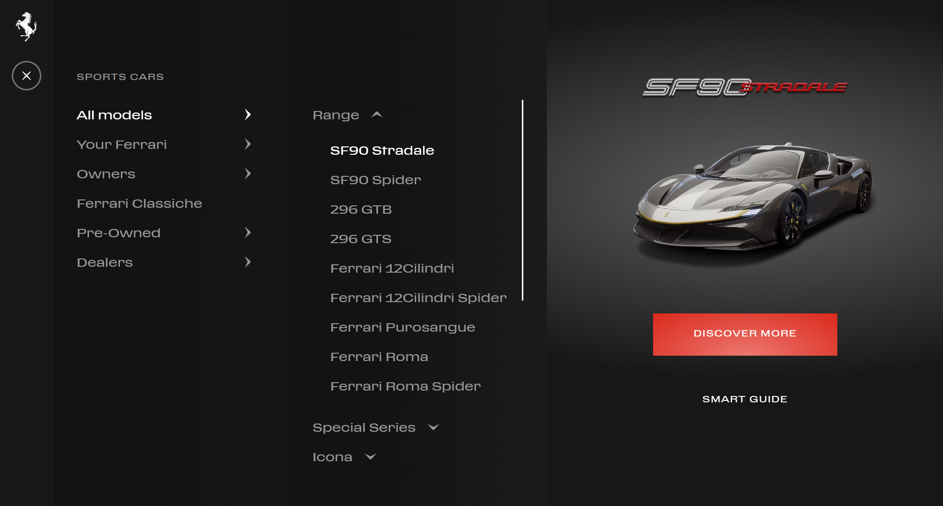 Ferrari model select screen.