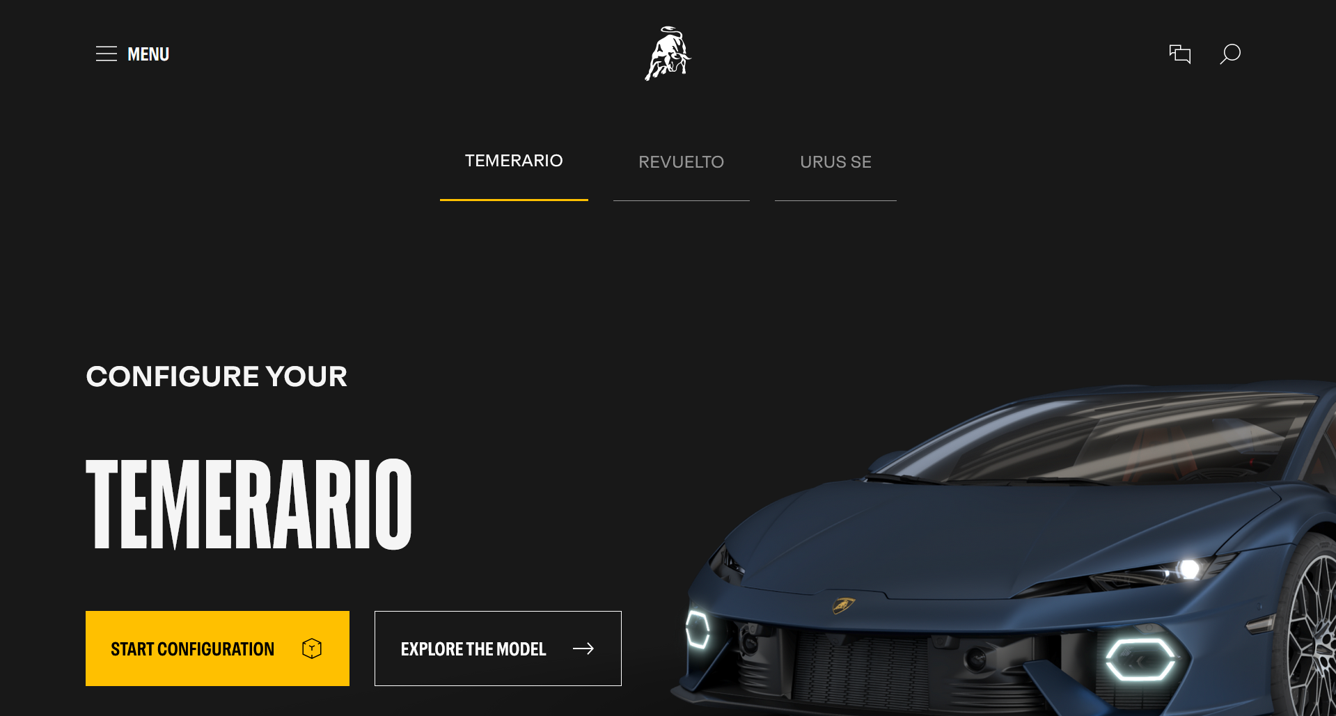 Lamborghini model select screen.