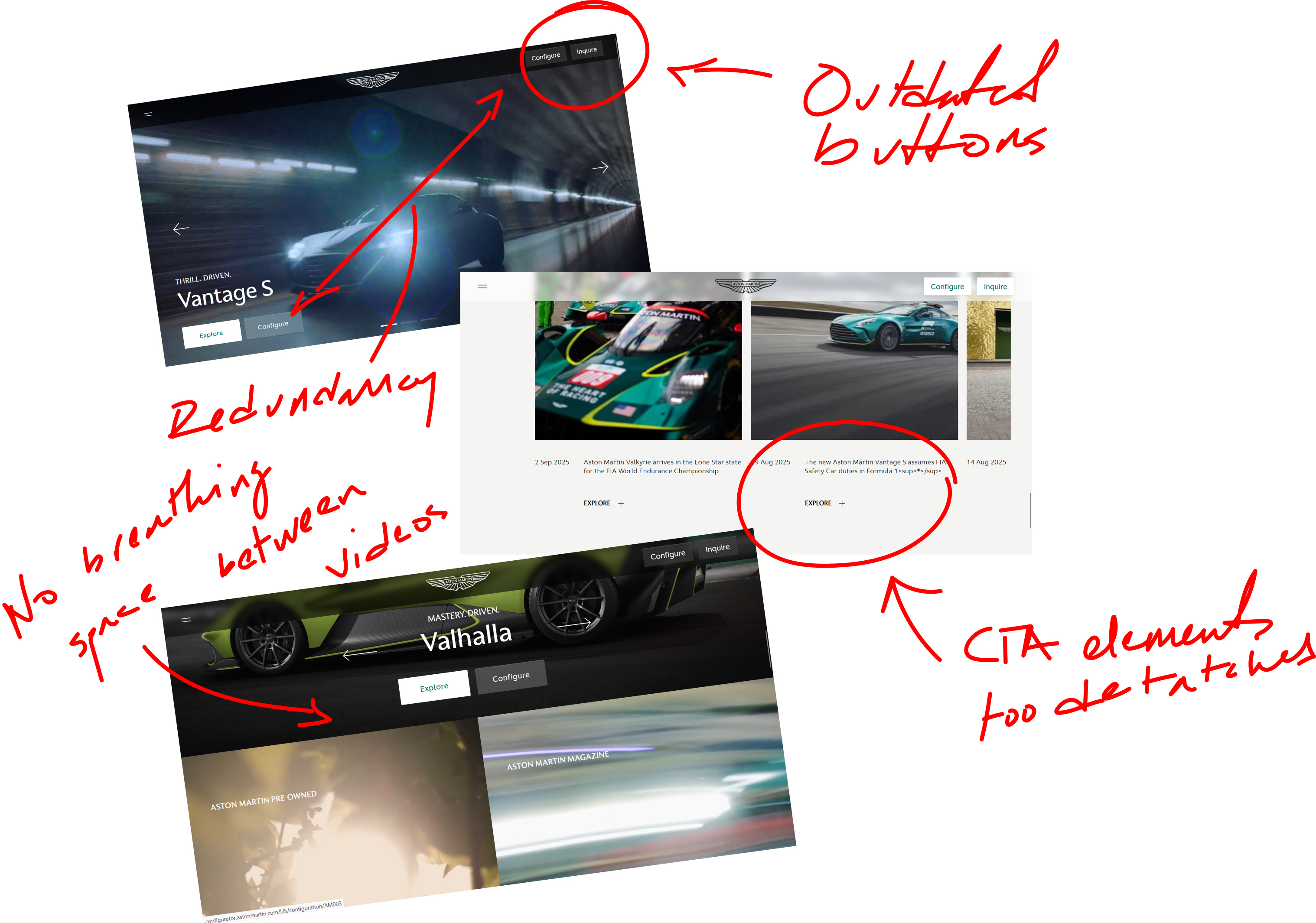 Annotated screens from the original website.