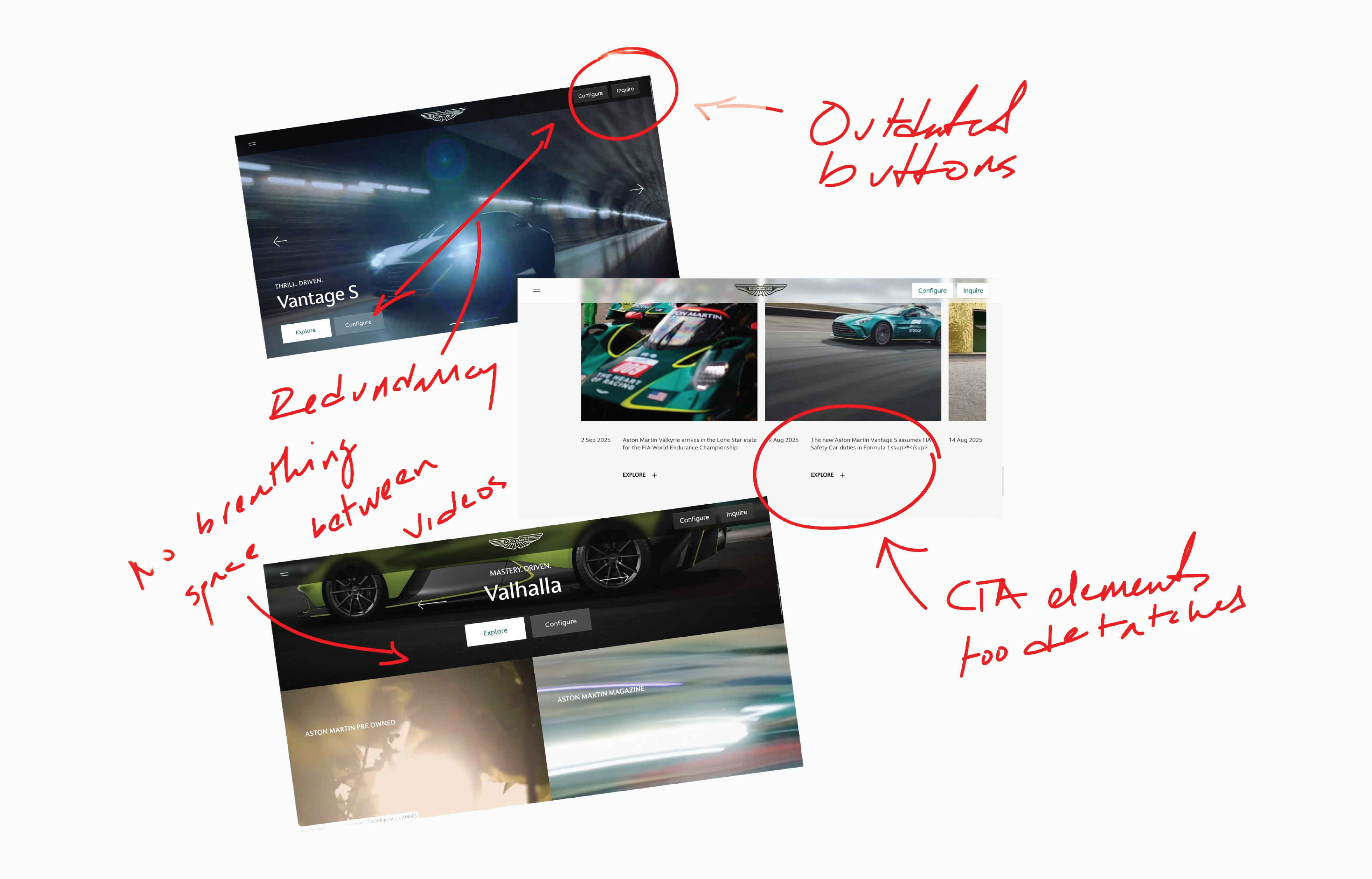 Annotated screens from the original website.