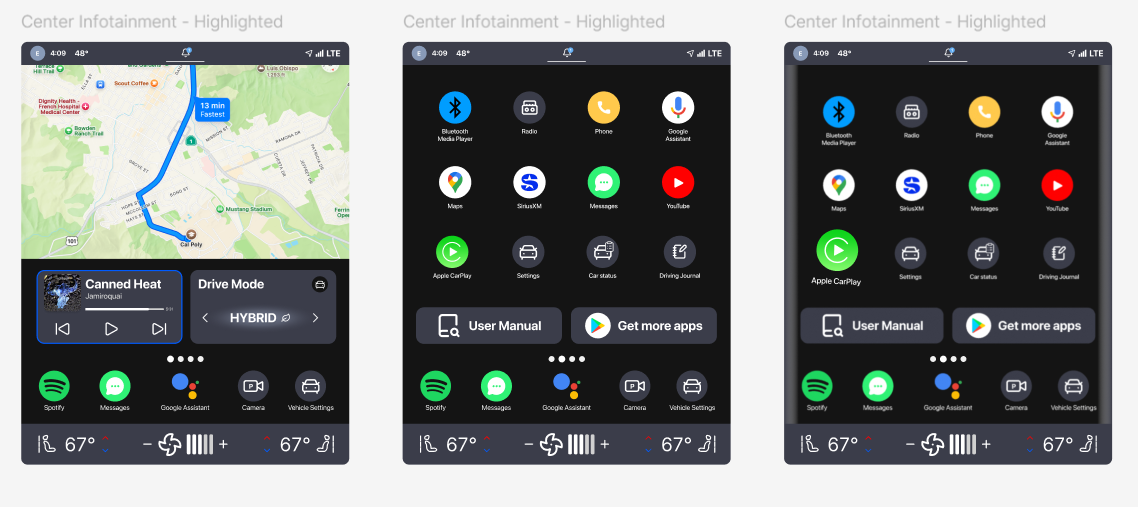Versions of the new infotainment screen.