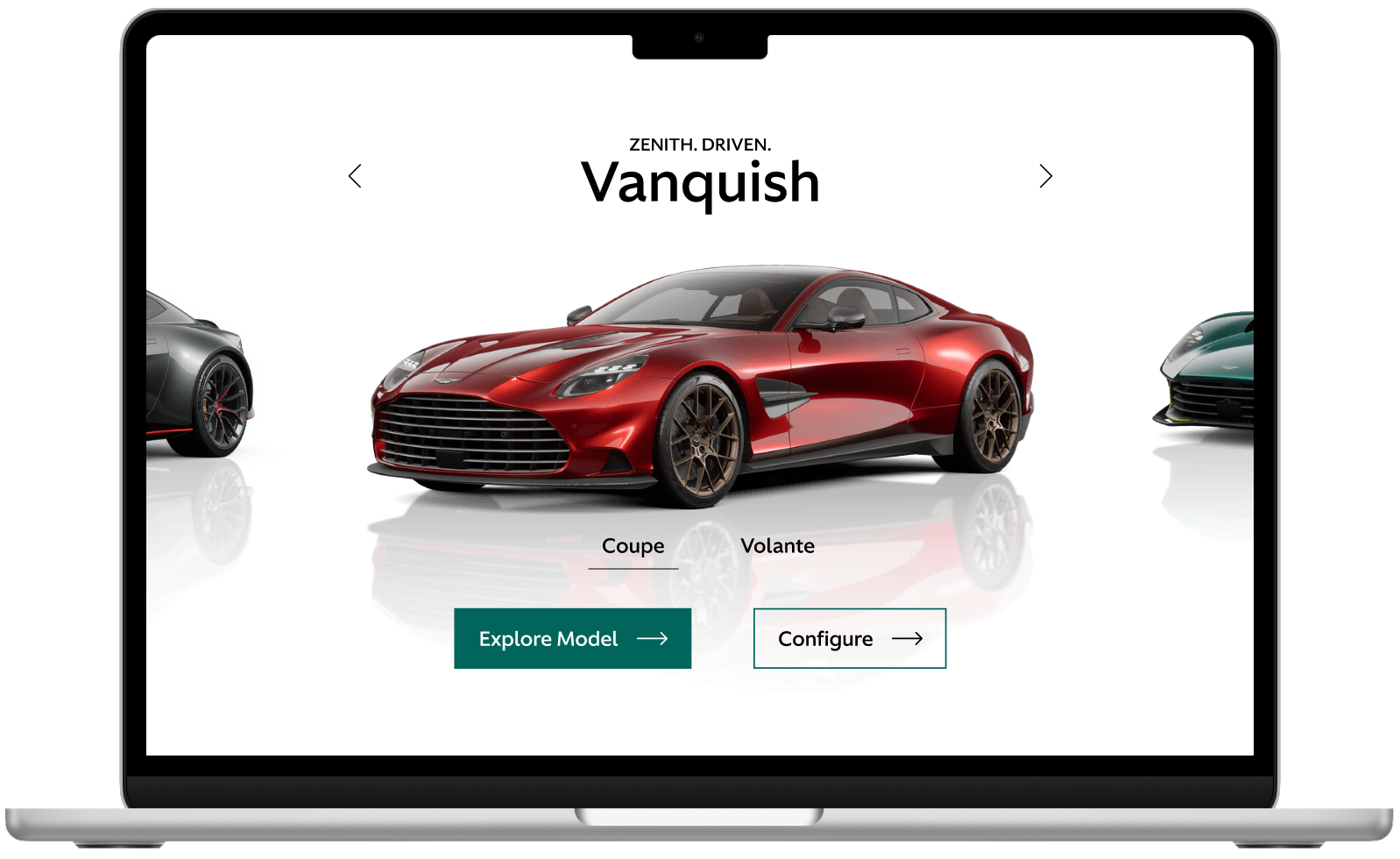 Laptop showing the Aston Martin website.