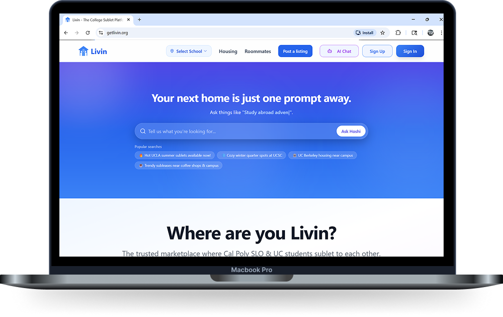 Laptop showing the landing page for Livin.