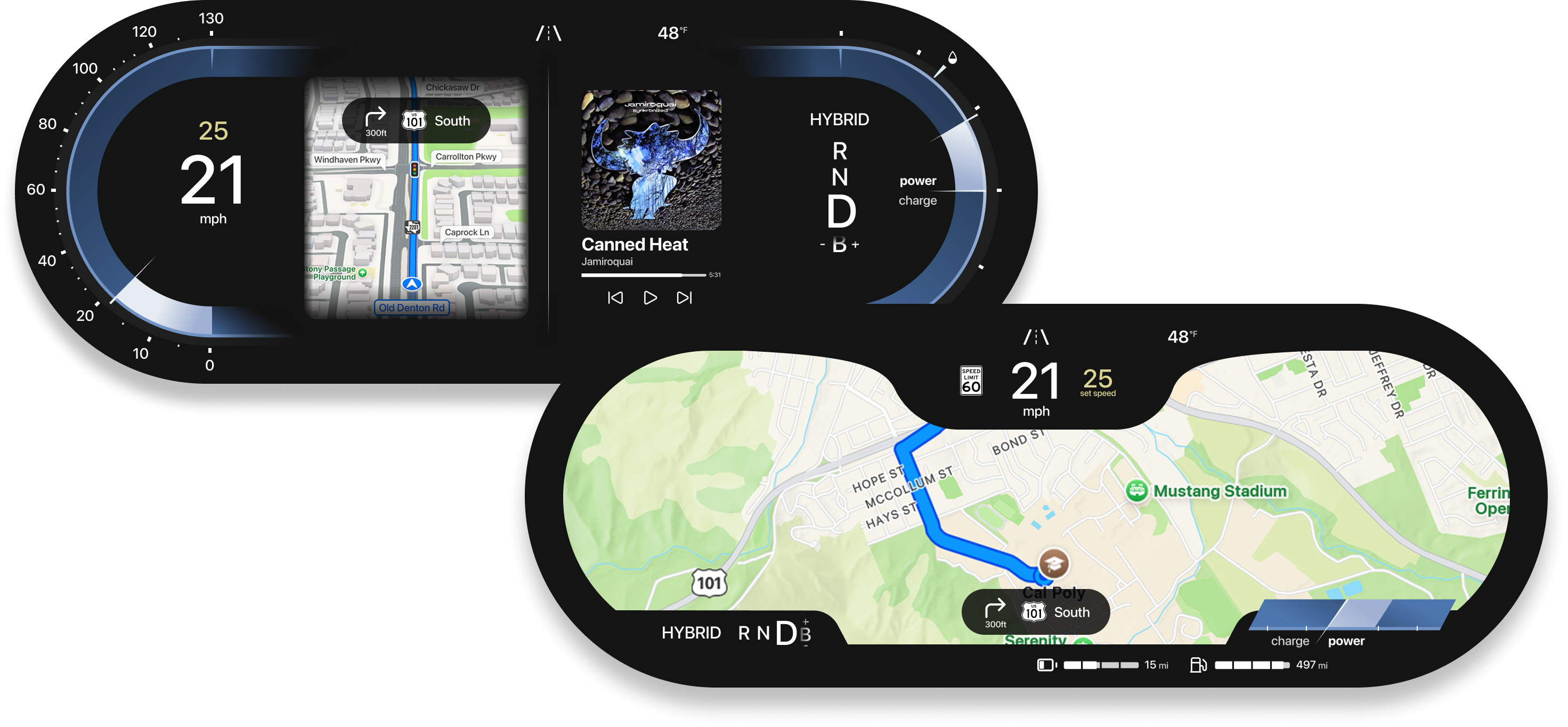 Two gauge cluster screens.