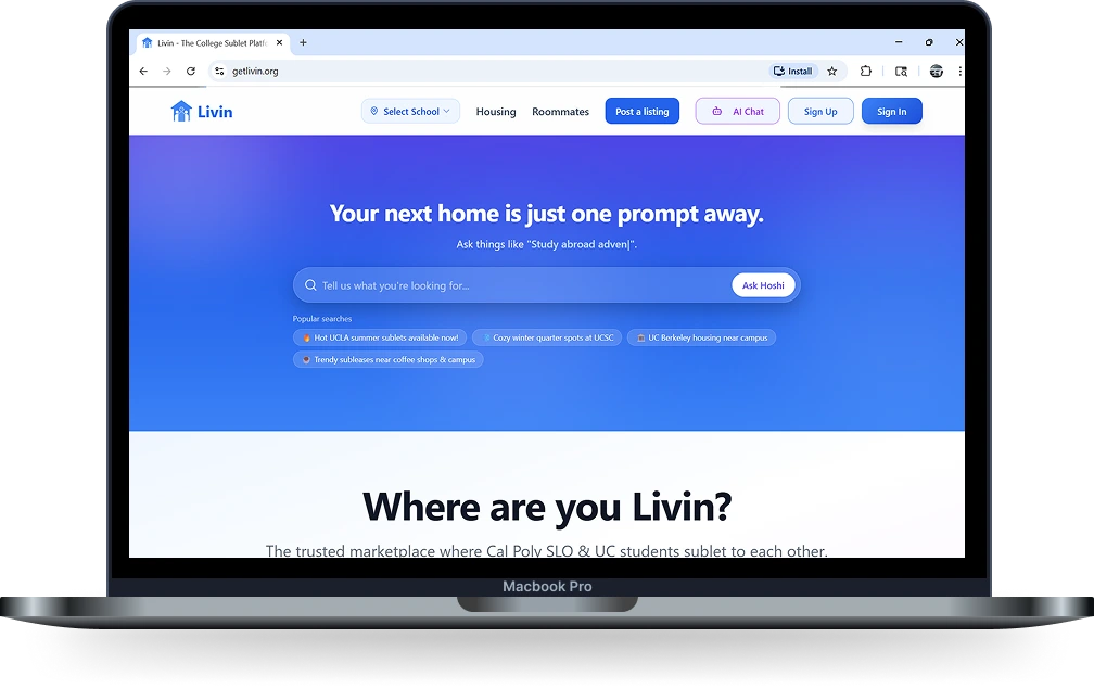 Laptop showing the landing page for Livin.
