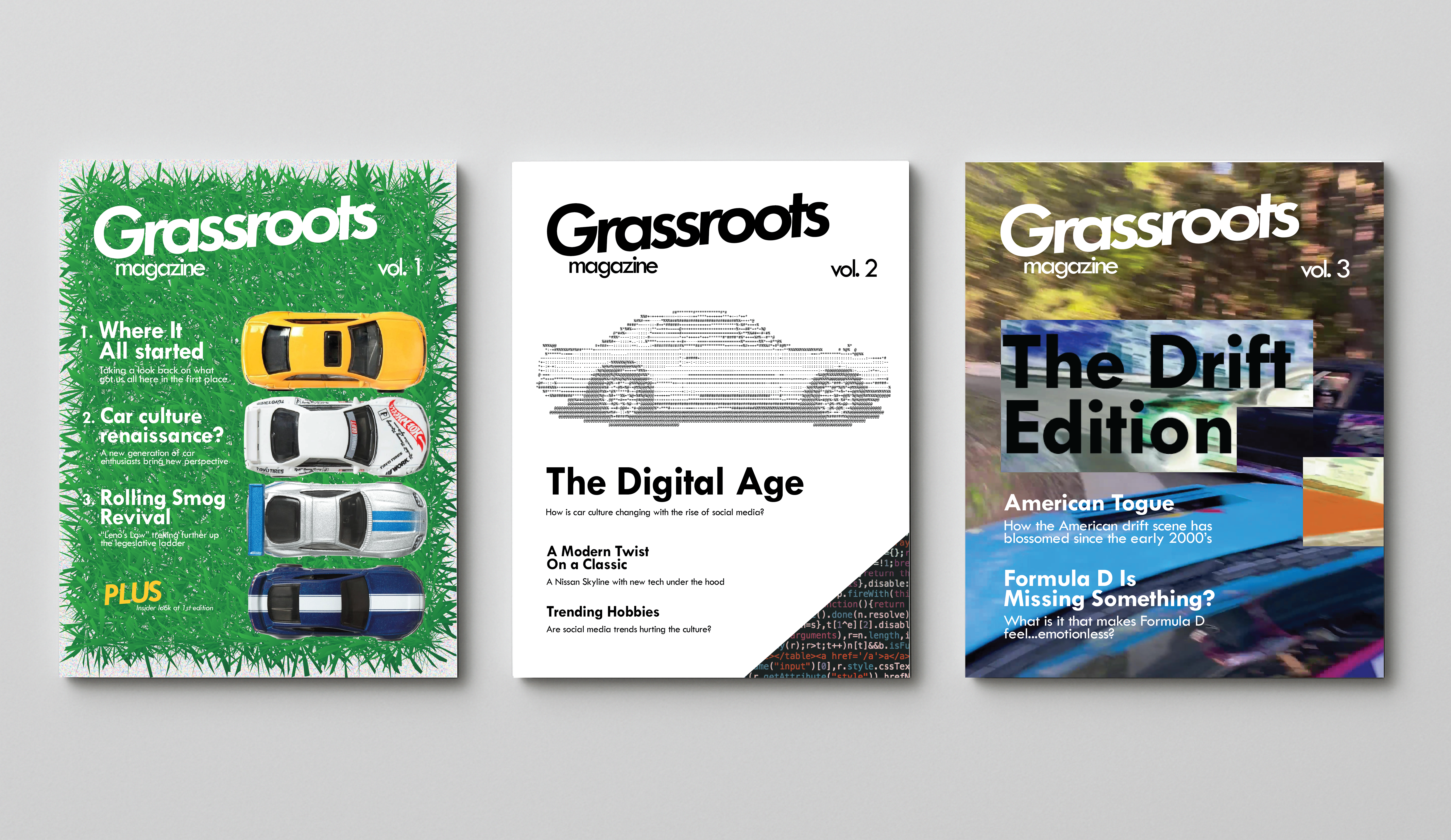 Mockup of 3 different car magazine covers.